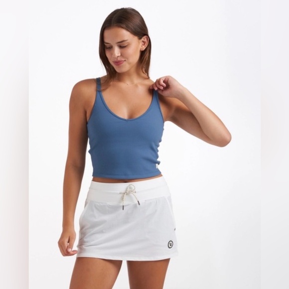 Vuori Tops - Vuori Rib Crop Ribbed Cropped Tank Top Crossed Back in Pool Blue